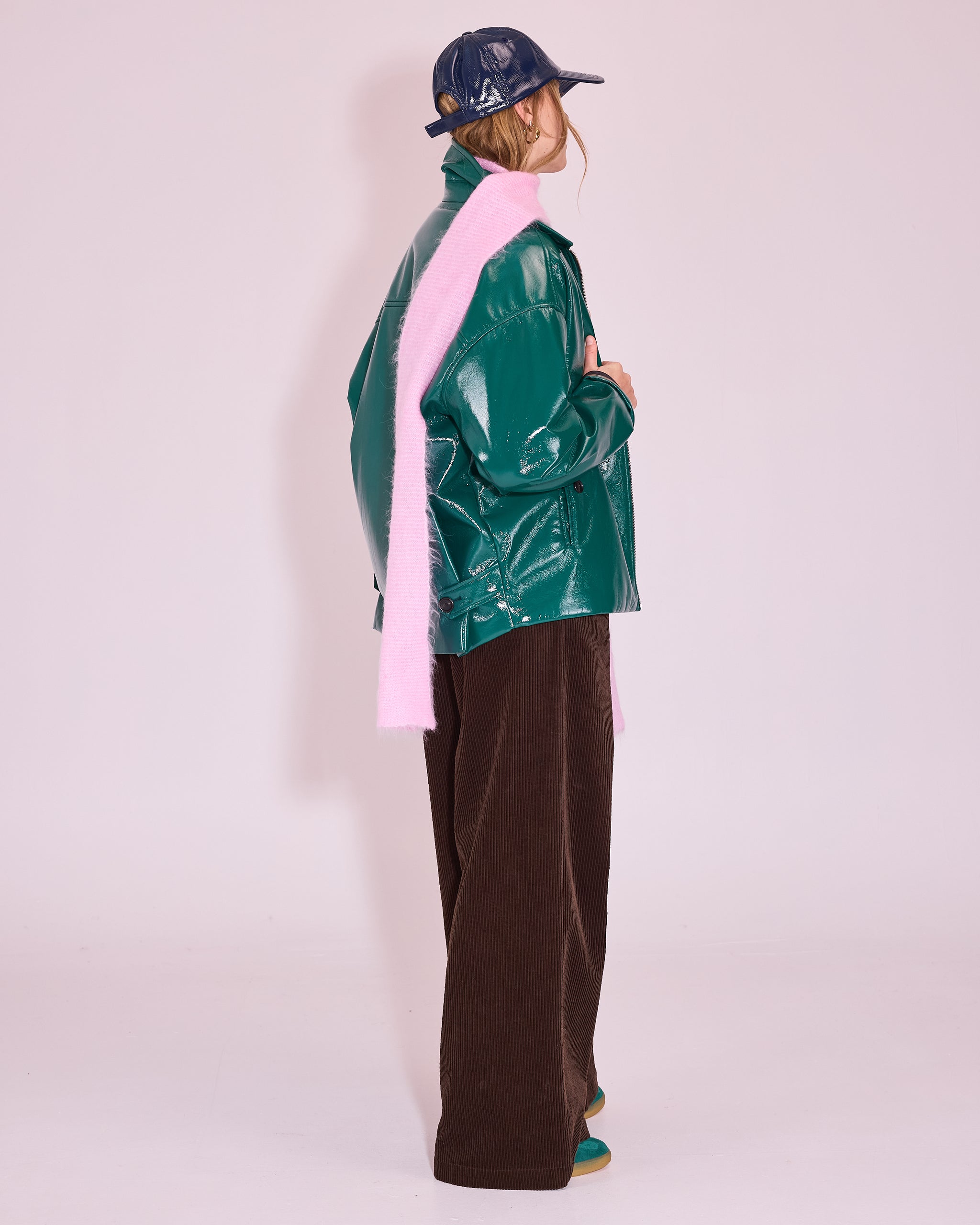 Jan jacket in evergreen faux leather