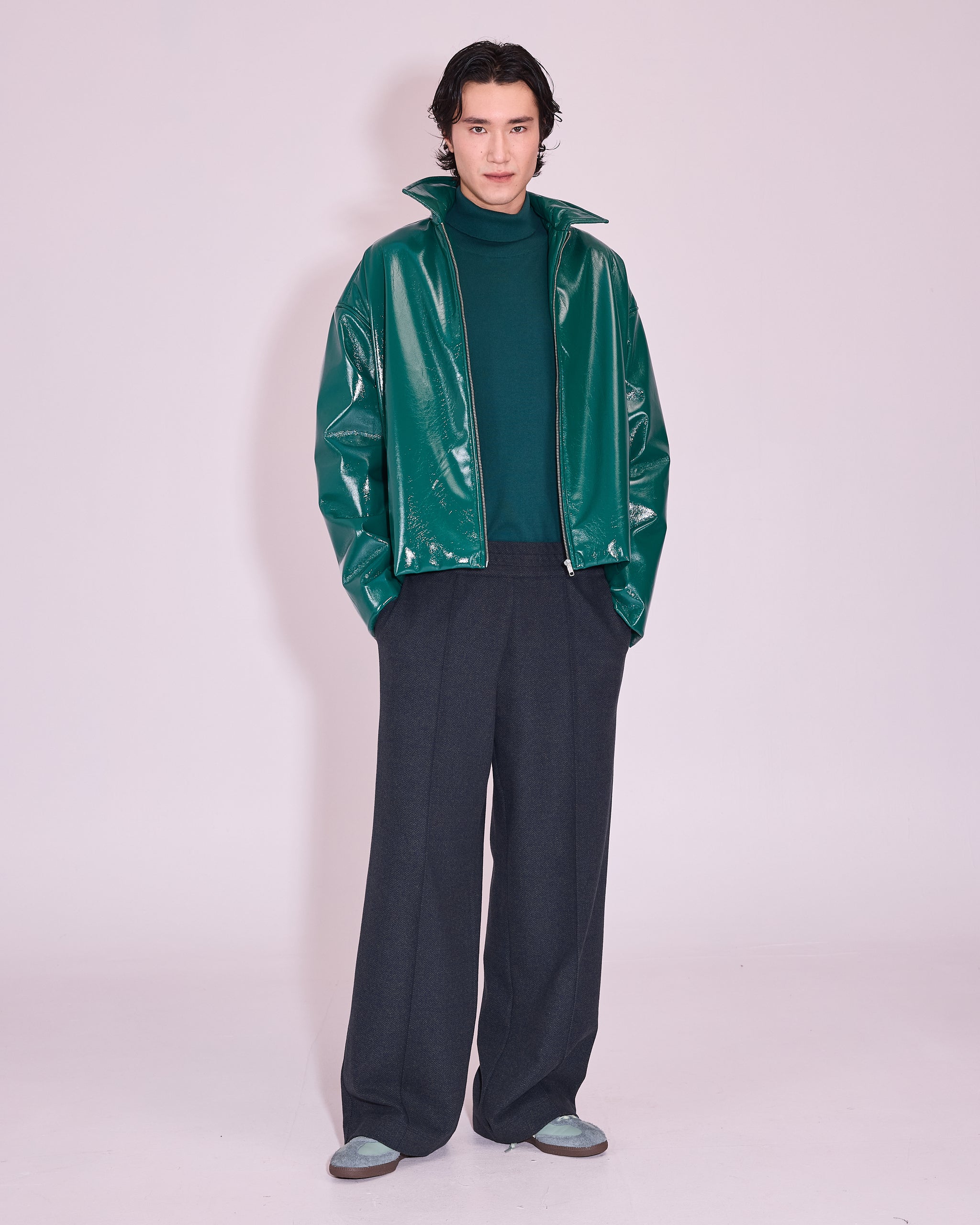 Jan jacket in evergreen faux leather