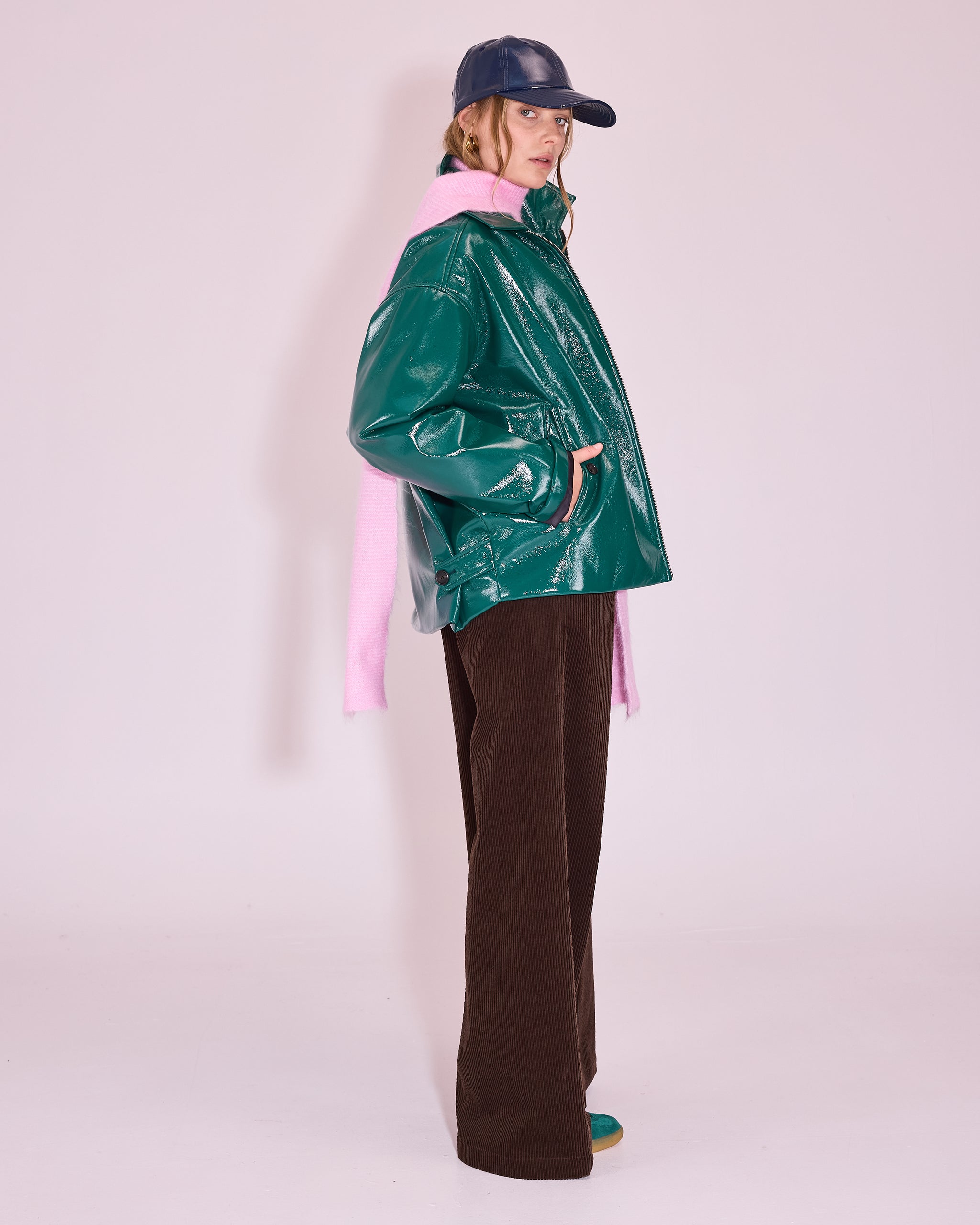 Jan jacket in evergreen faux leather