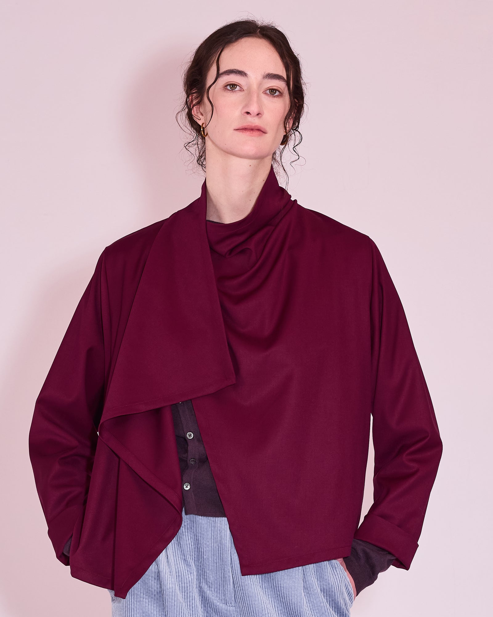 Jason wrap blouse in red plum