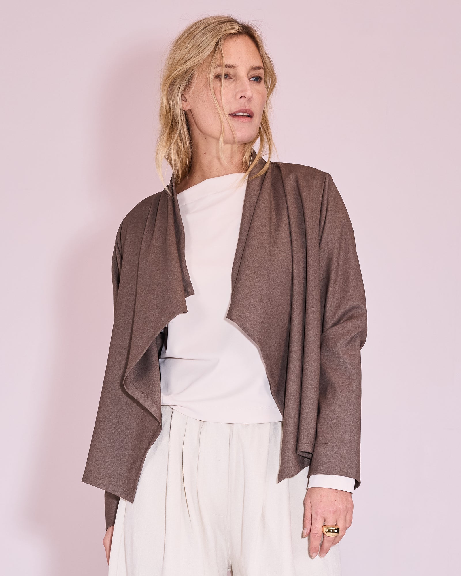 Jason wrap blouse in taupe mêlée