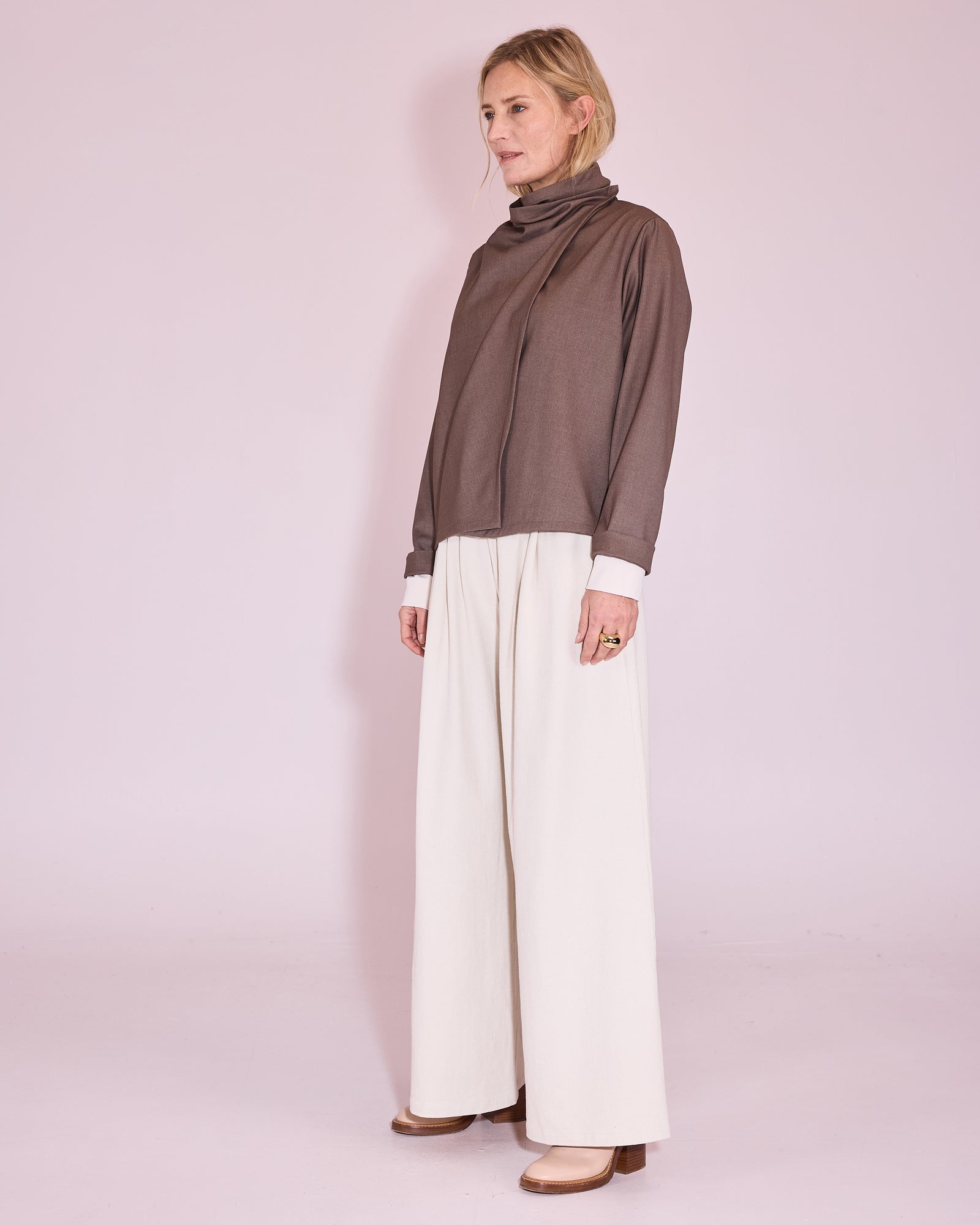 Jason wrap blouse in taupe mêlée