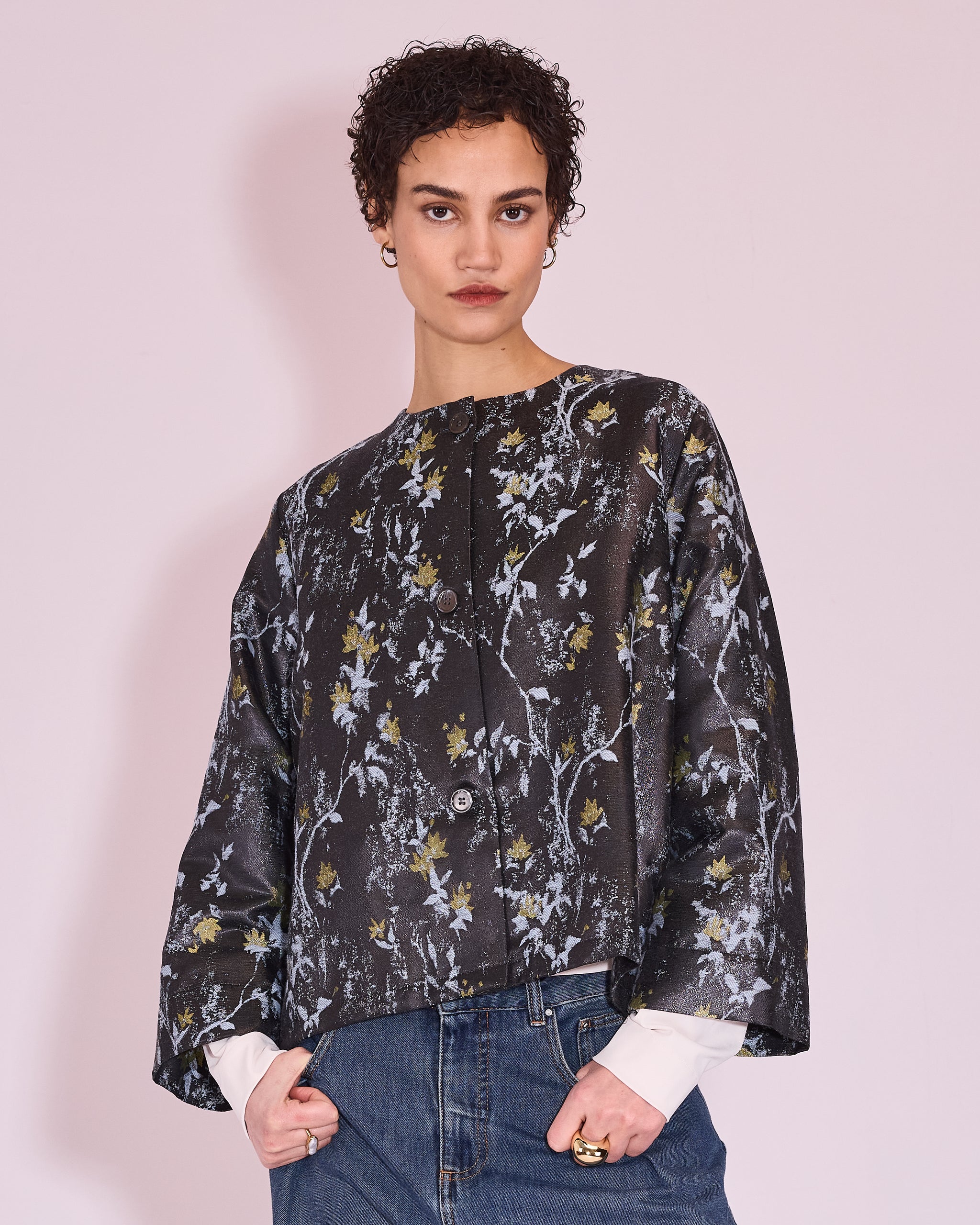 Jacques jasje in anthracite floral jacquard