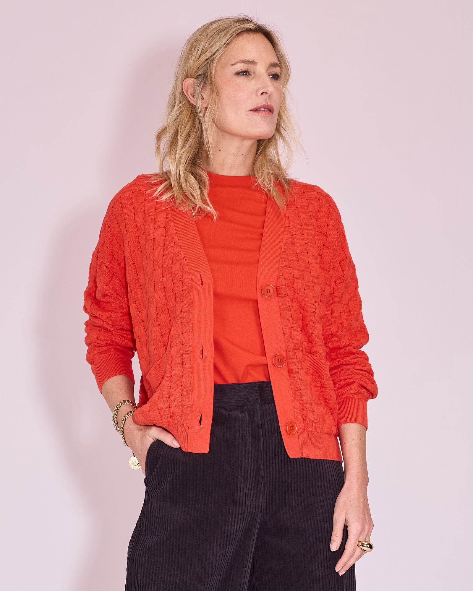 Jaffrey cardigan in mandarin red