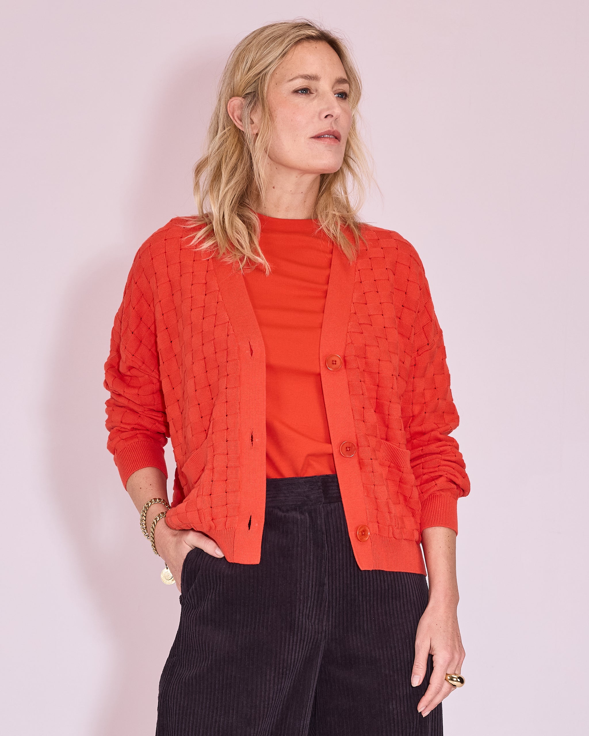Jaffrey cardigan in mandarin red