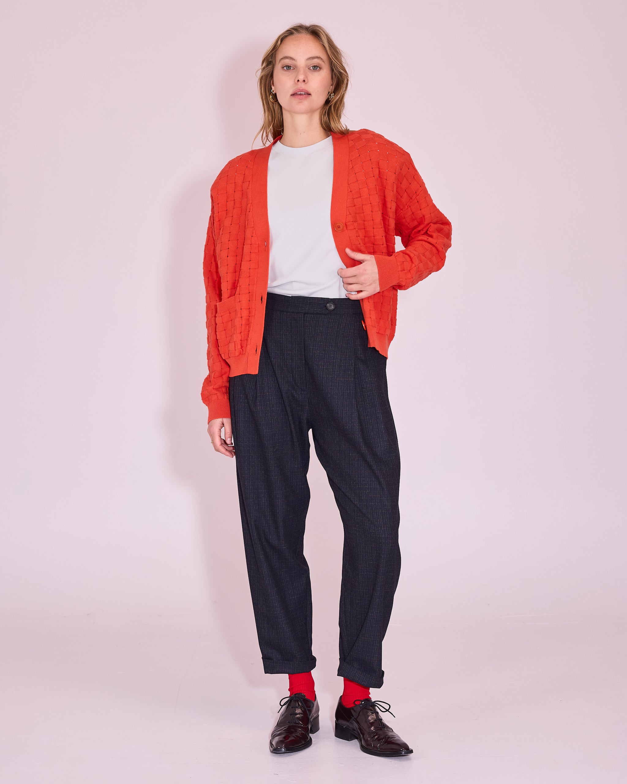 Jaffrey cardigan in mandarin red