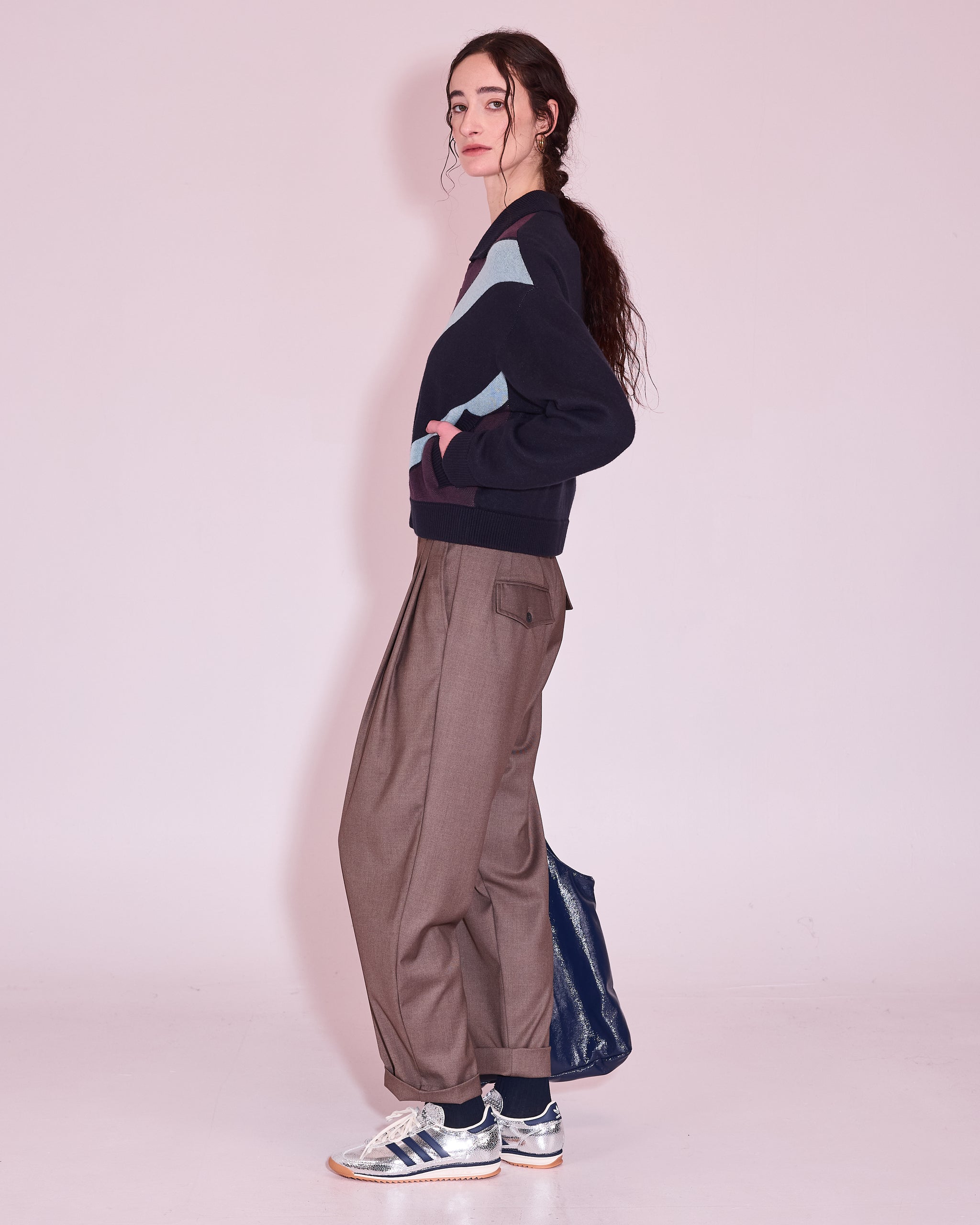 Juba knitted vest in midnight blue stripes