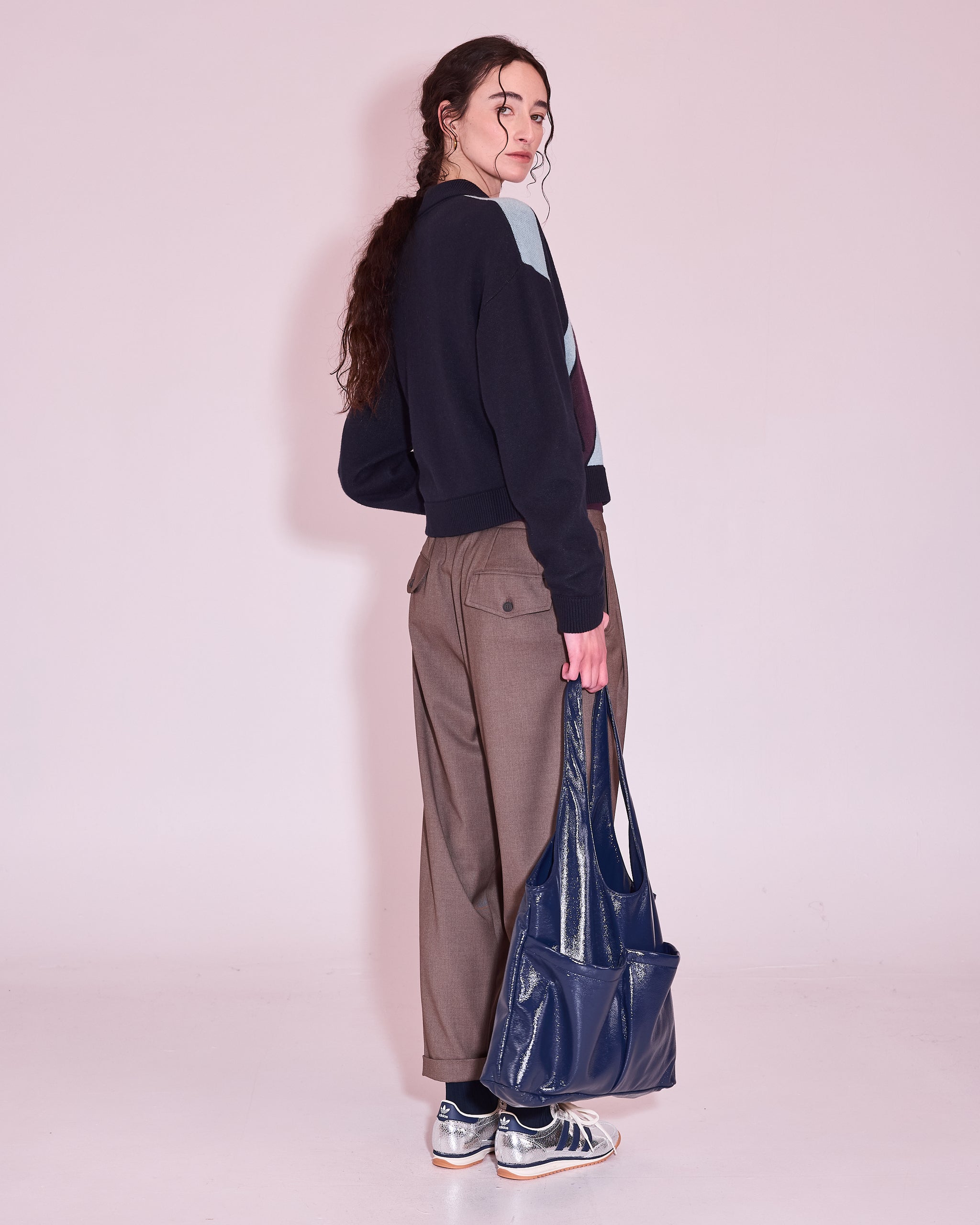 Juba knitted vest in midnight blue stripes