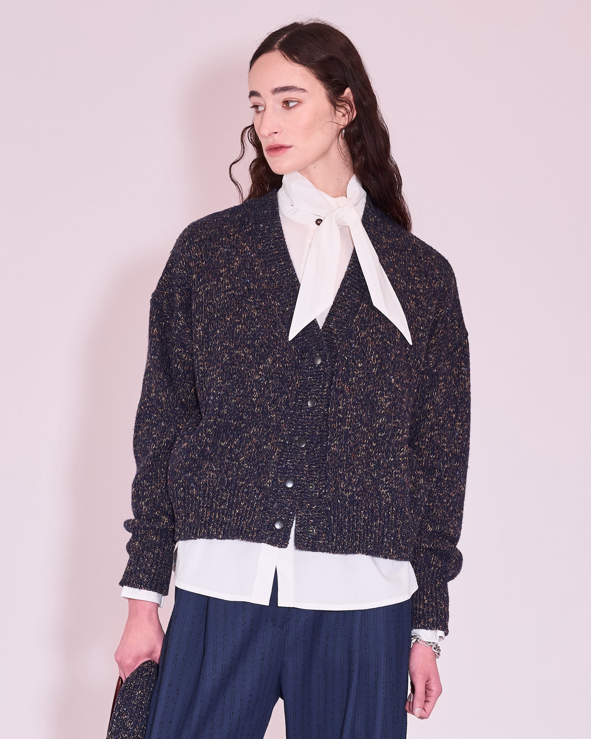 Jersey cardigan in midnight blue / amber