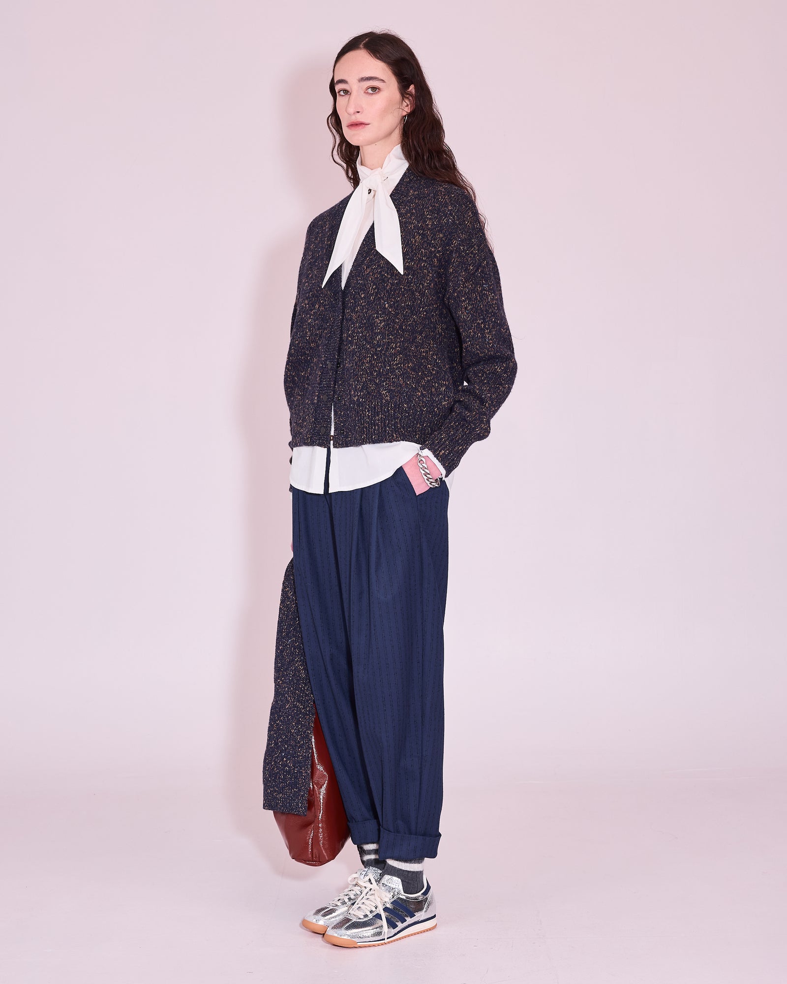 Jersey cardigan in midnight blue / amber