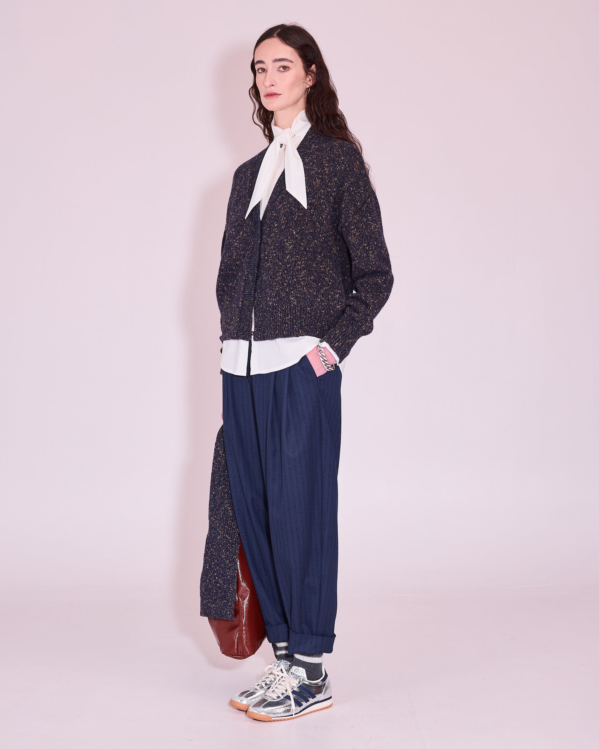 Jersey cardigan in midnight blue / amber