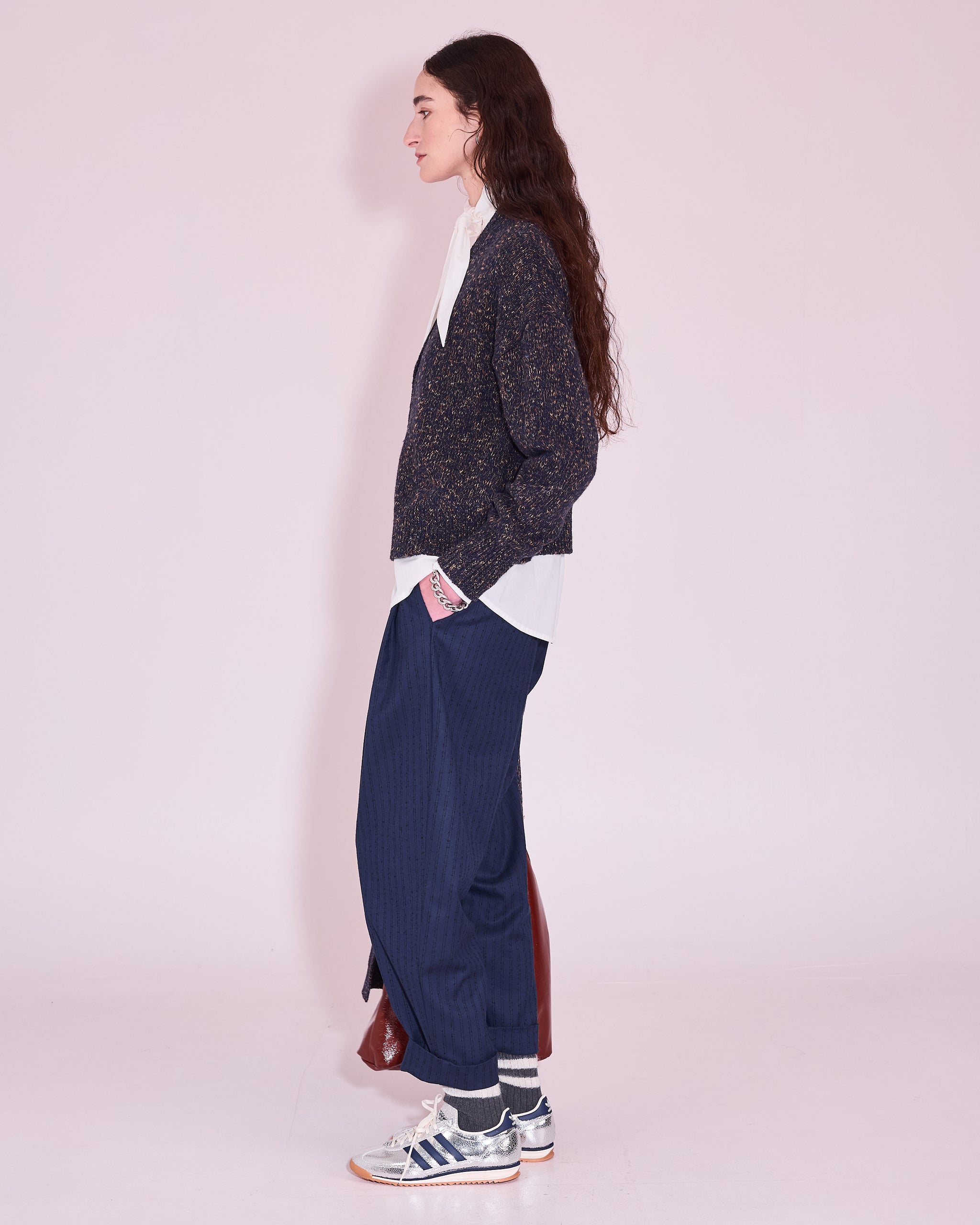Jersey cardigan in midnight blue / amber