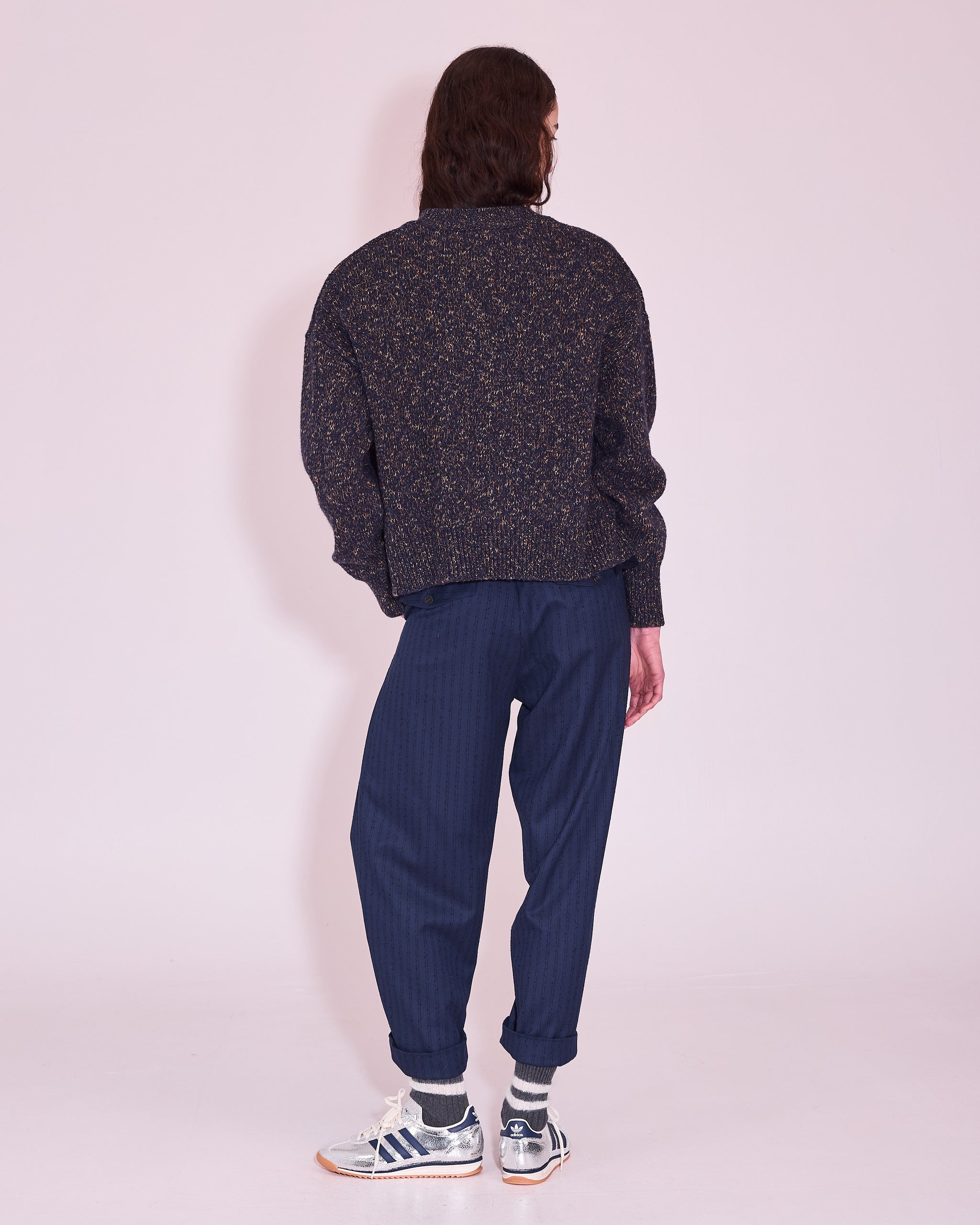 Jersey cardigan in midnight blue / amber