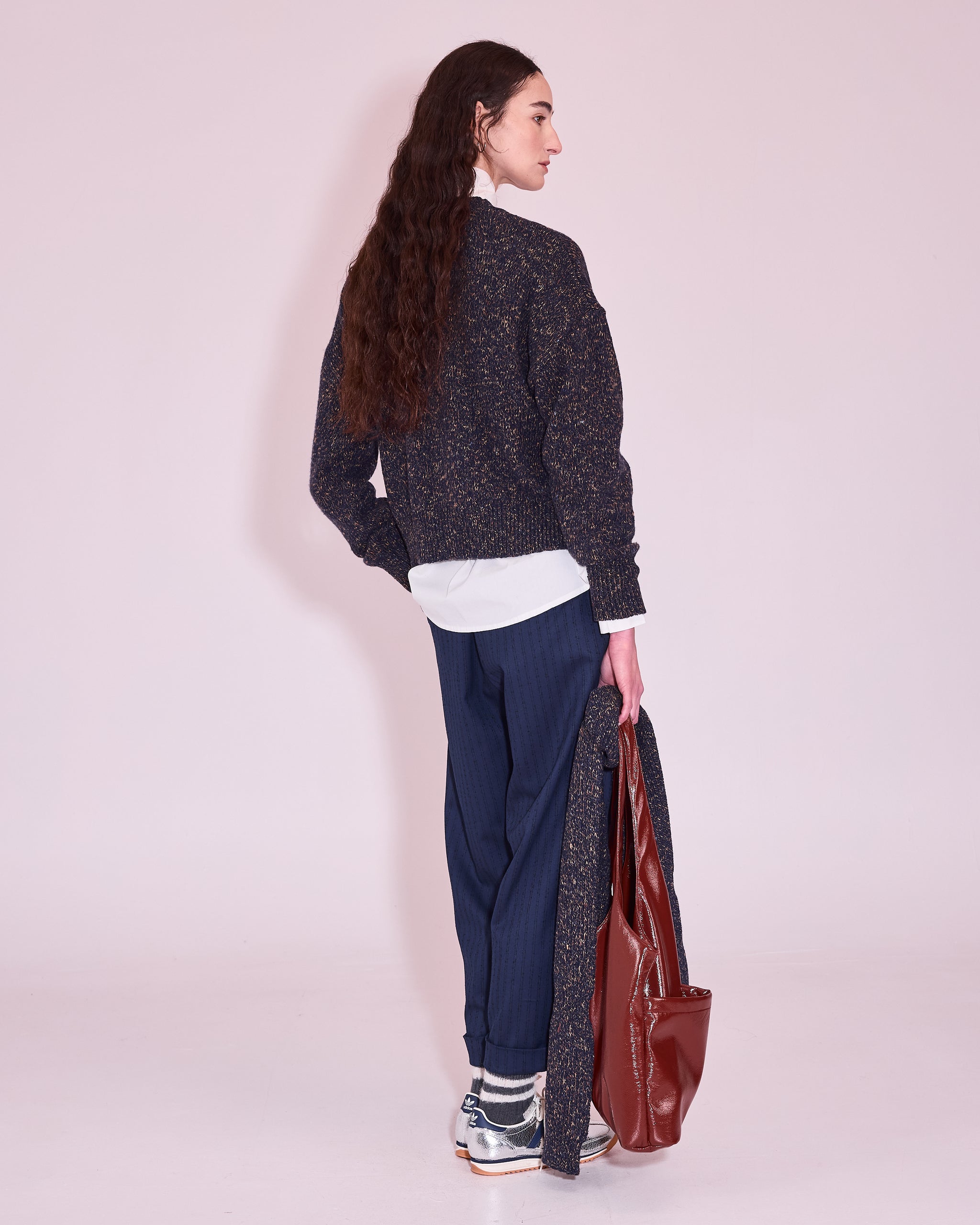 Jersey cardigan in midnight blue / amber