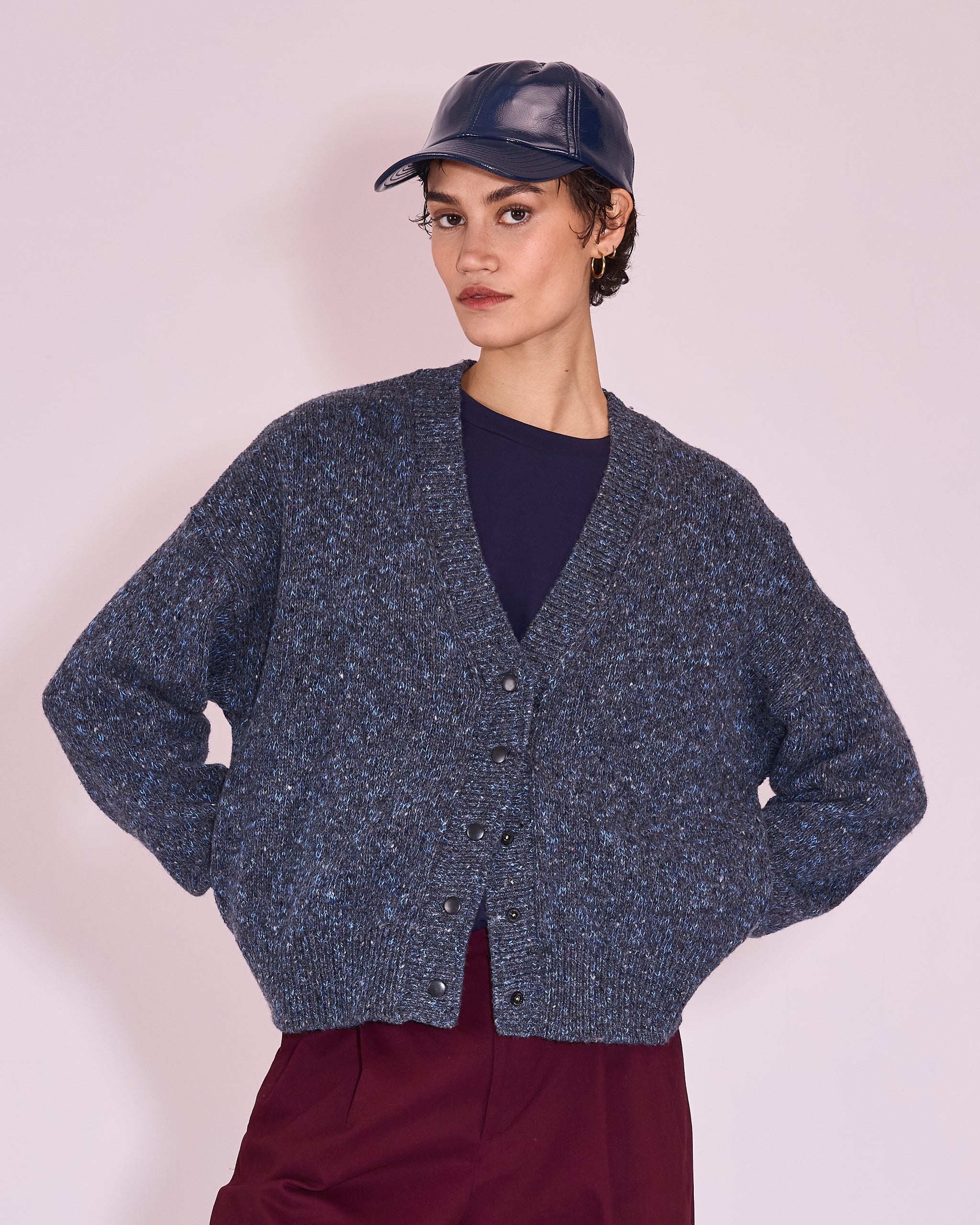 Jersey cardigan in grey / river blue