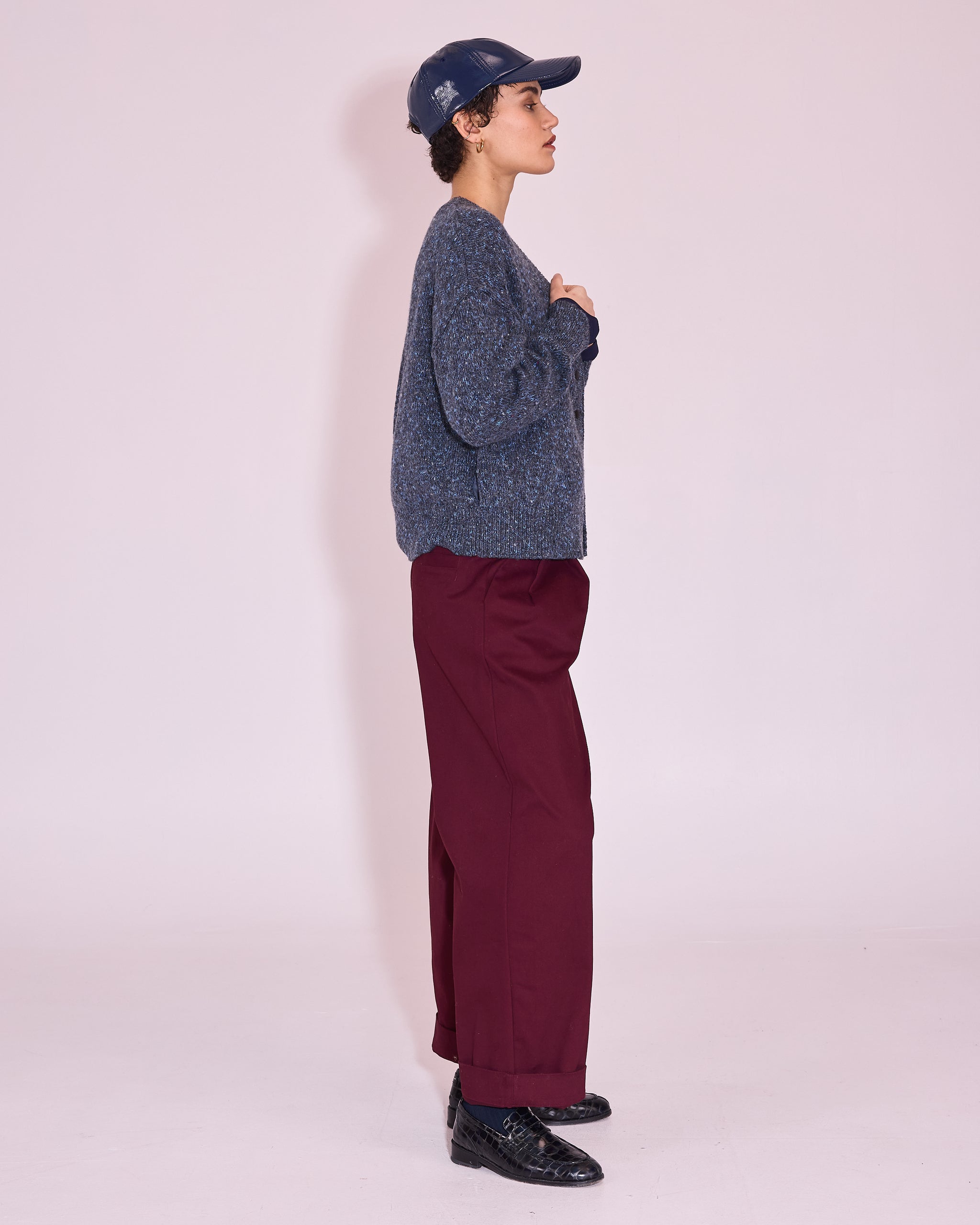 Jersey cardigan in grey / river blue