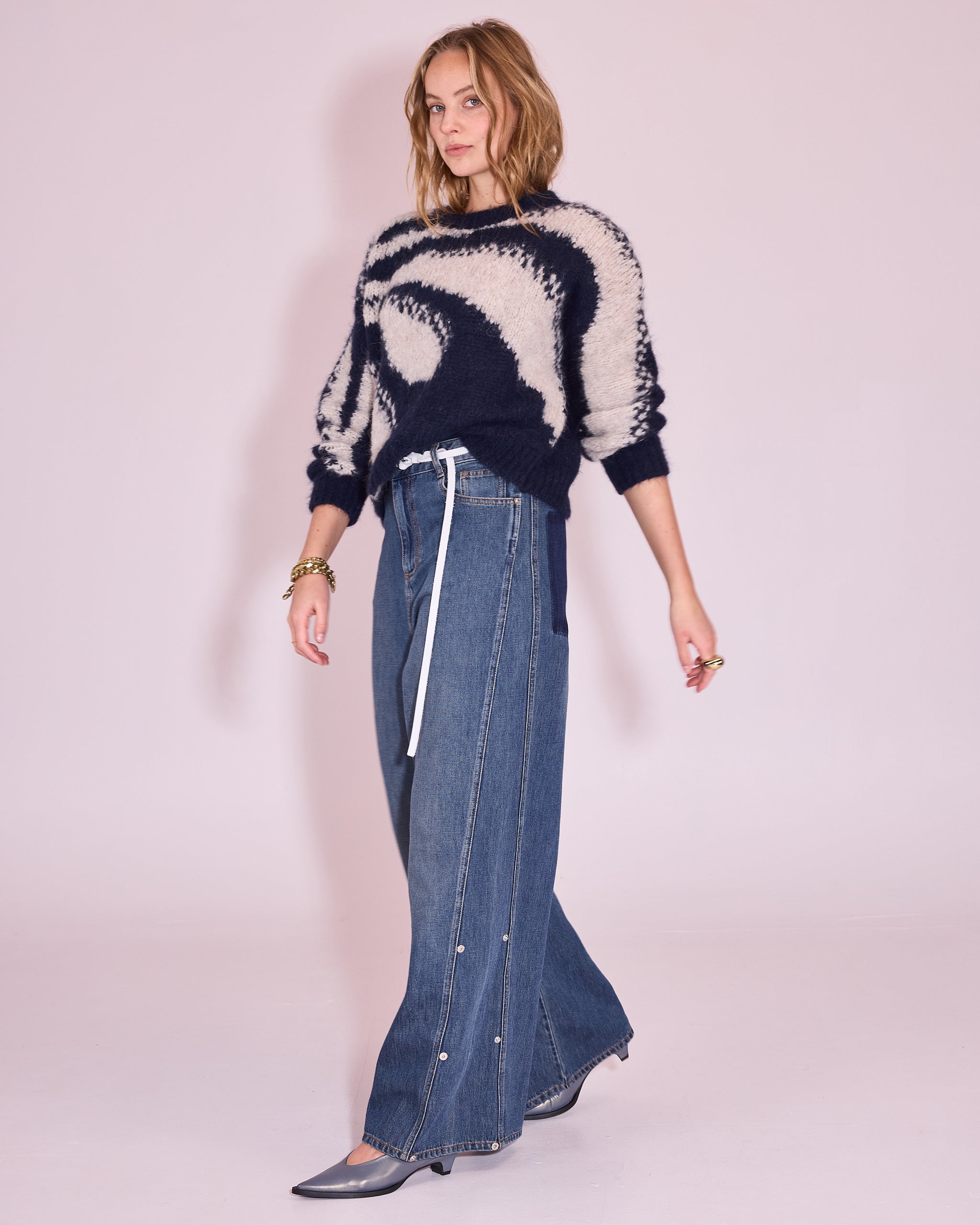 Jaral graphic knitted sweater in midnight blue
