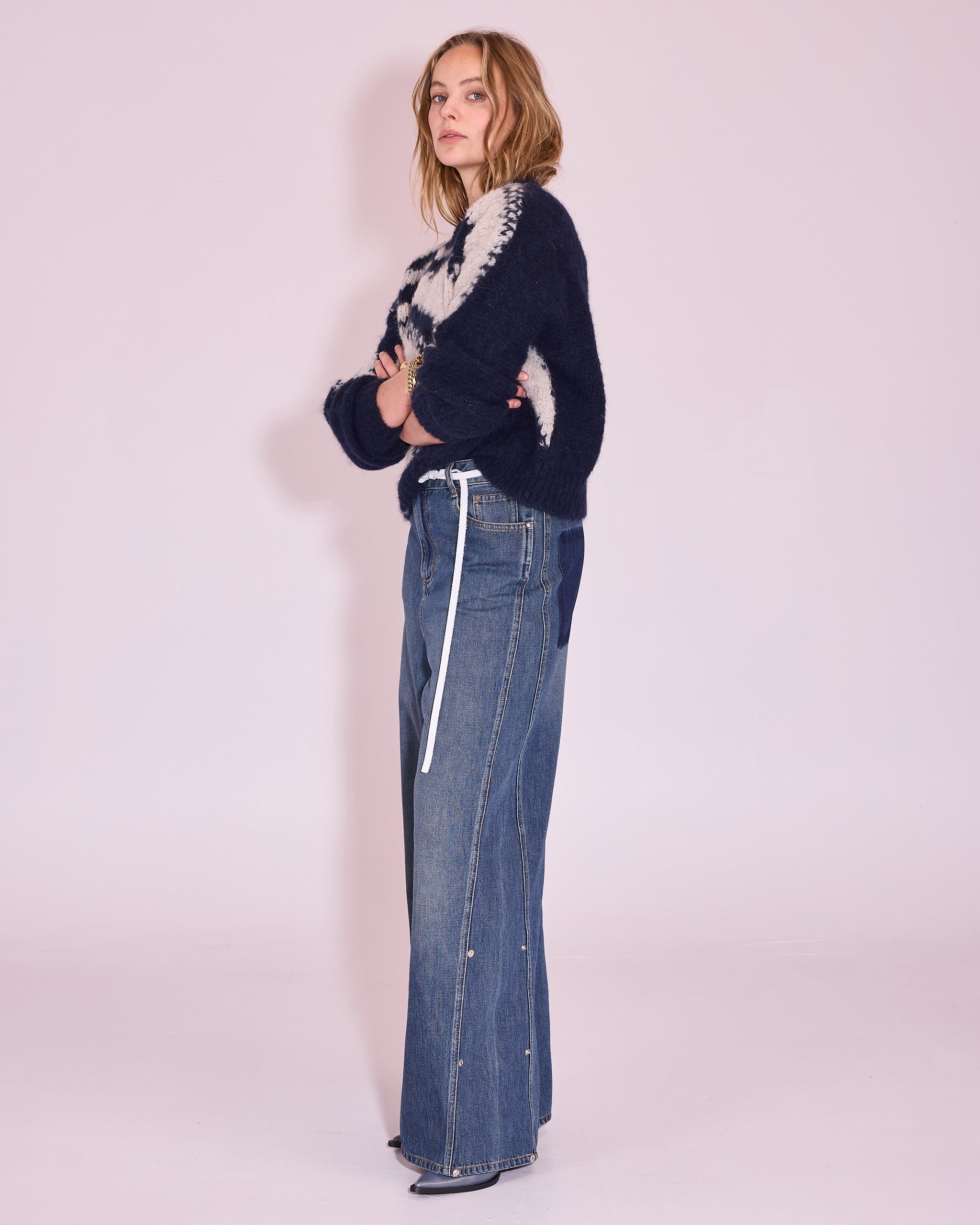 Jaral graphic knitted sweater in midnight blue