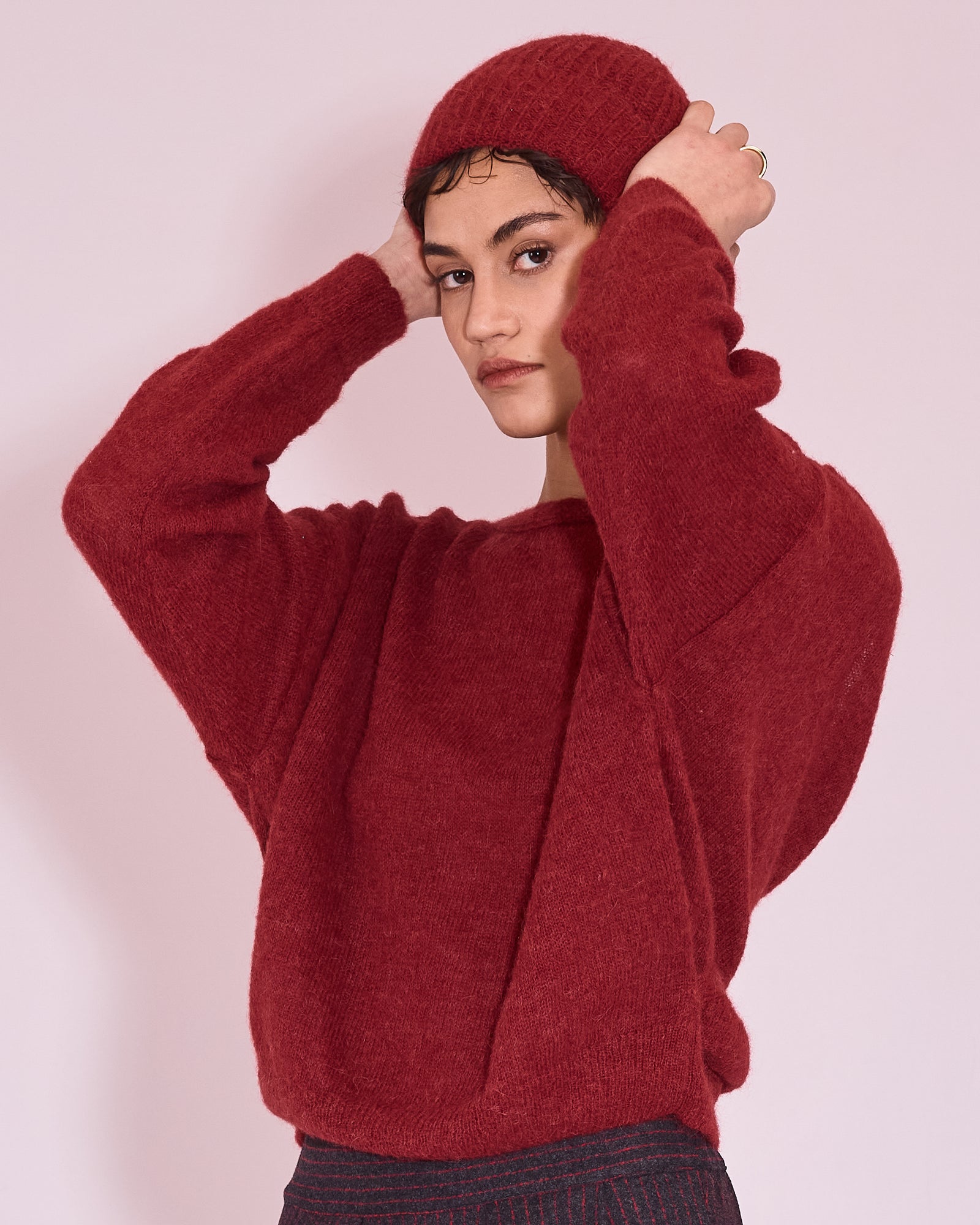 Janabaai wrap sweater in dark ruby