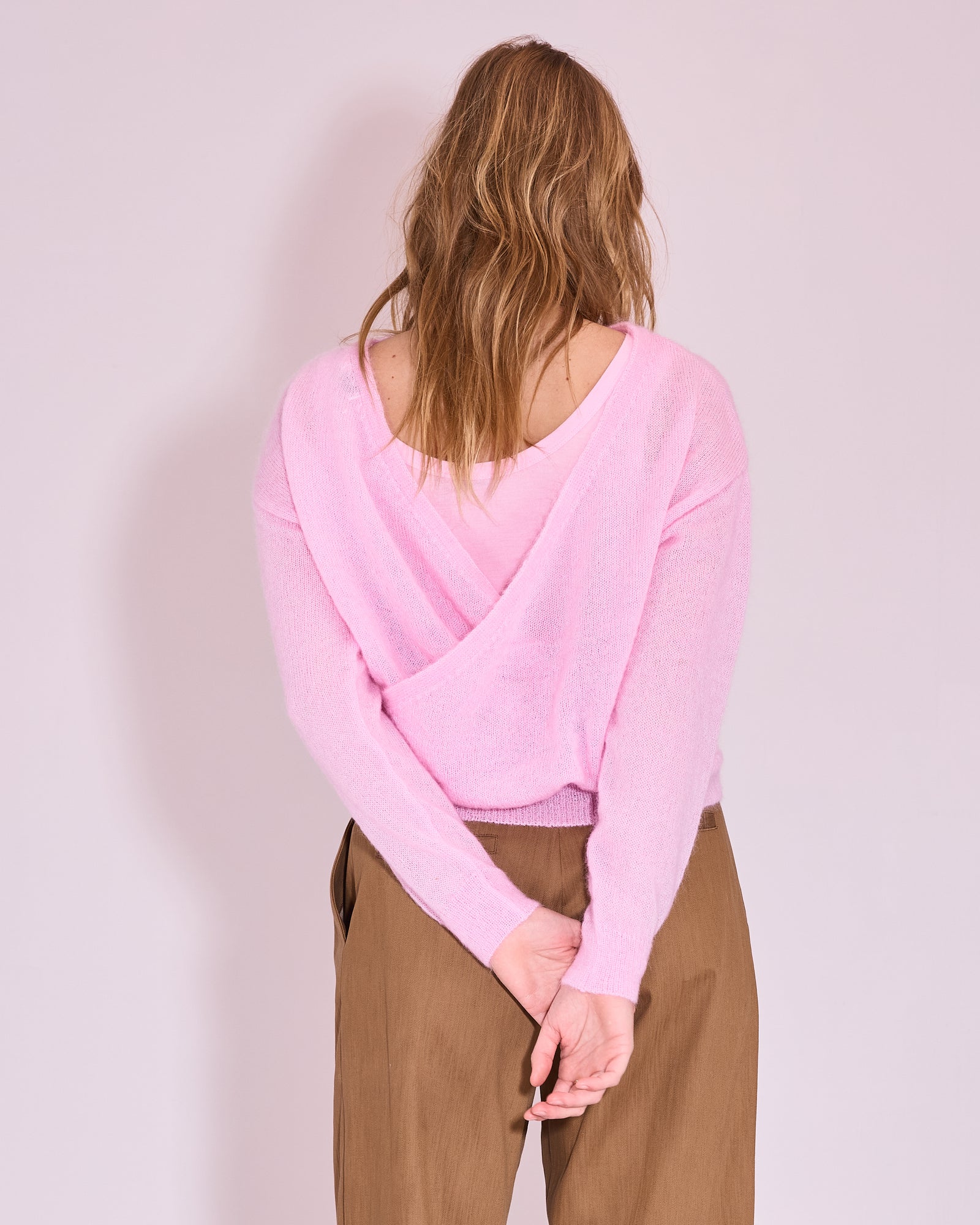 Janabaai wrap sweater in soft pink