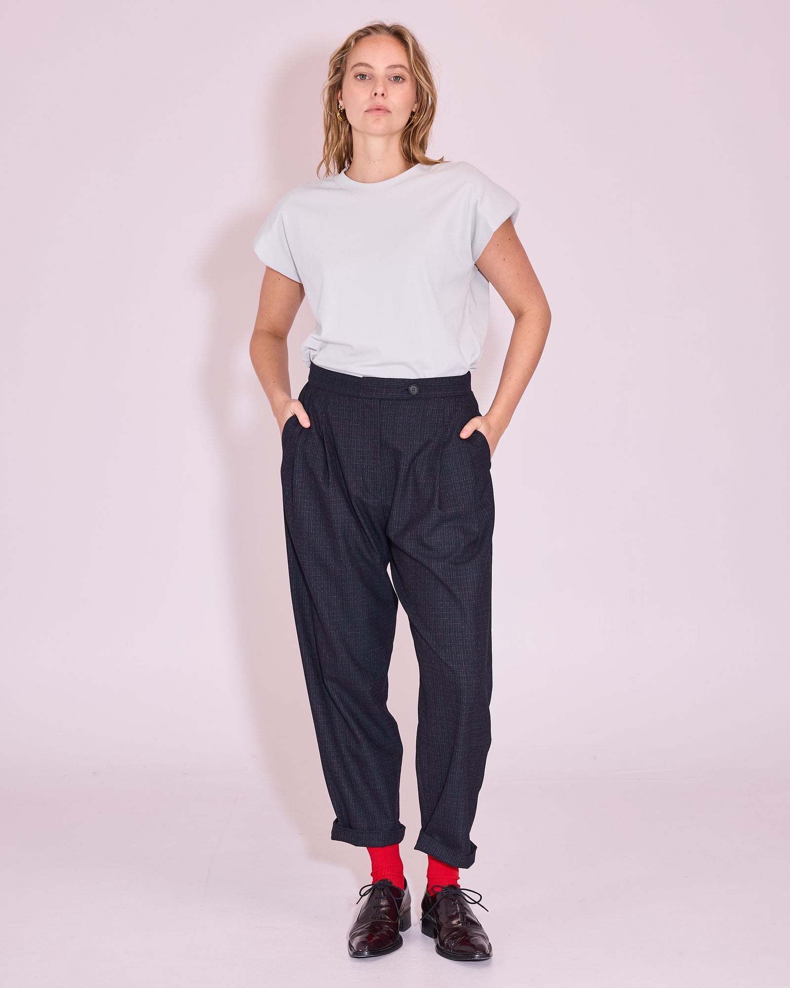 Jérome broek in navy / multi checks