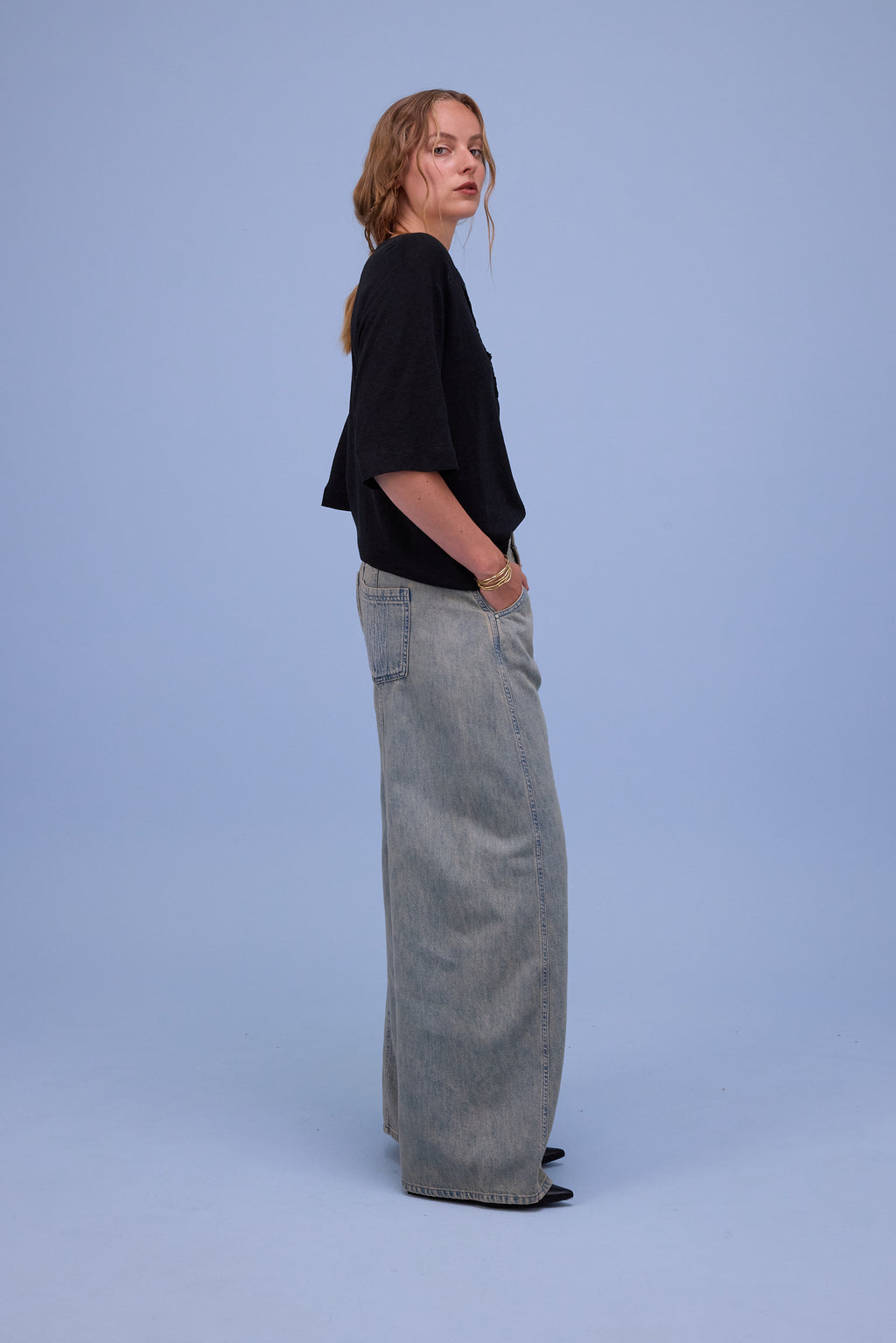 Hiroshi broek in sand denim