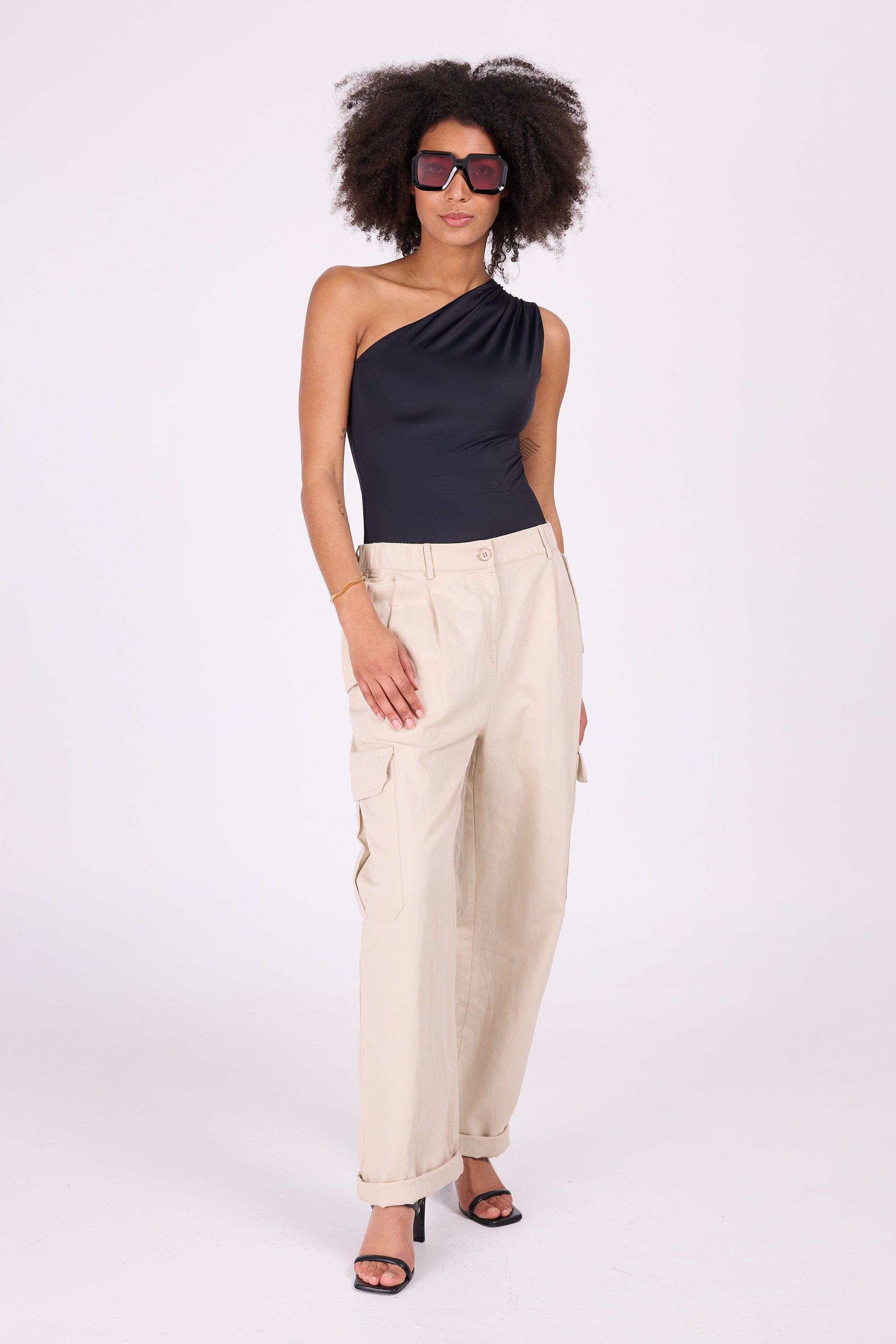 Black asymmetrical swimsuit