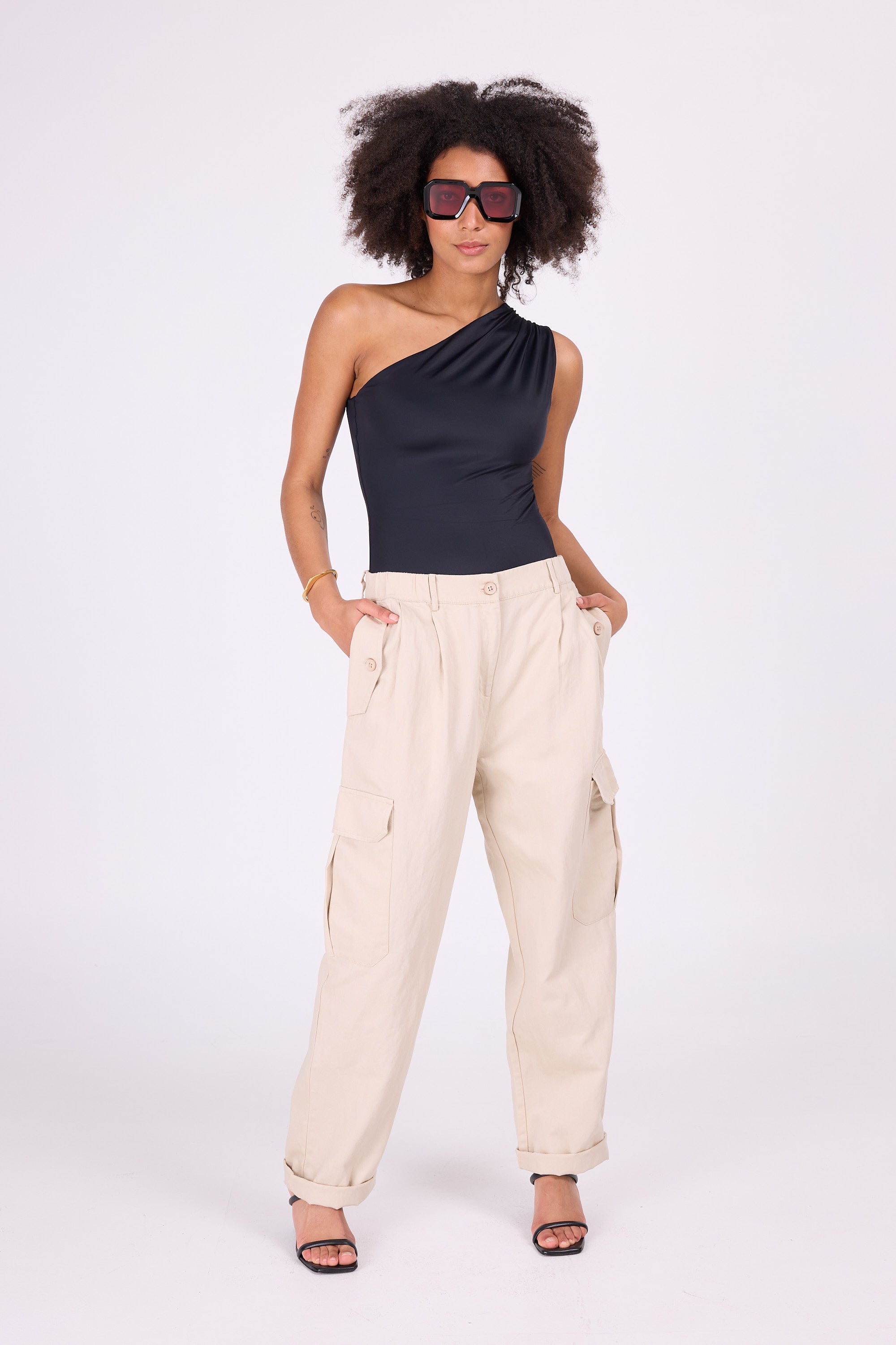 Black asymmetrical swimsuit