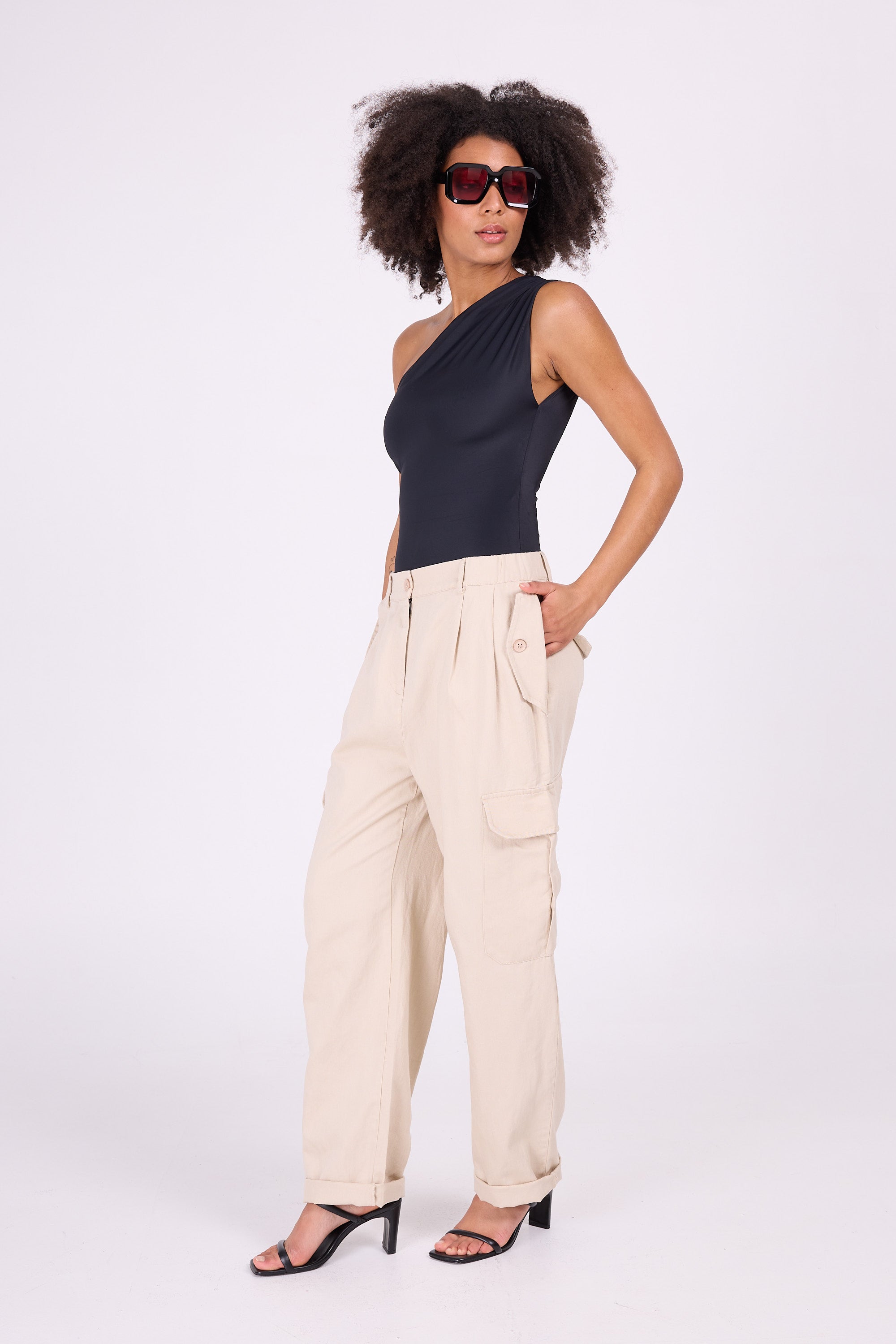 Black asymmetrical swimsuit